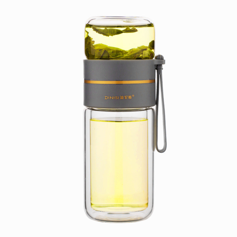 Glass Tea Infuser Bottle – Double Wall Leak-Proof Water Bottle 450ML