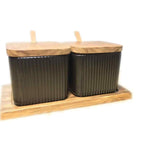 Ceramic Seasoning Jar Set – Household Spice Box with Wooden Lid
