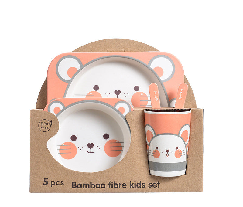 5PCS Baby Bamboo Tableware Set – Natural Eco-Friendly Kids Dinnerware