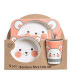 5PCS Baby Bamboo Tableware Set – Natural Eco-Friendly Kids Dinnerware
