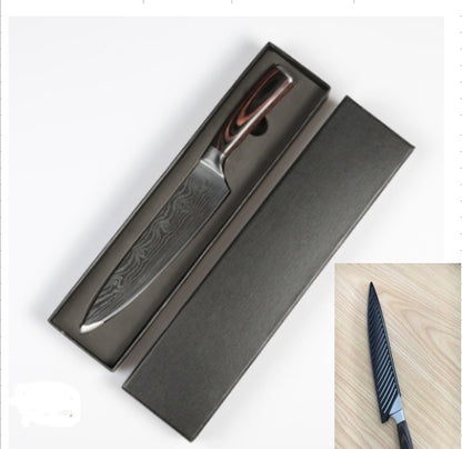Knife with a decorative blade pattern in a black box on a white background