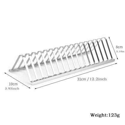 White dish rack with dimensions and weight on a white background