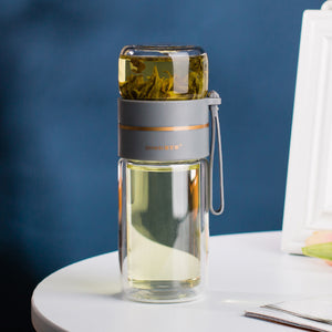 Glass Tea Infuser Bottle – Double Wall Leak-Proof Water Bottle 450ML