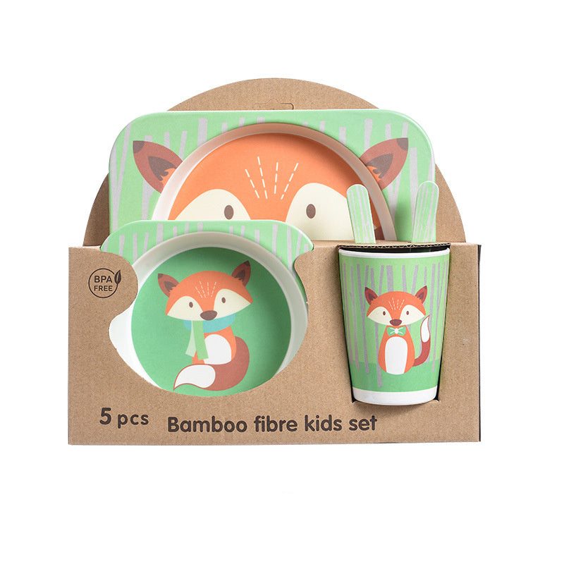 Bamboo fibre kids set with fox design in packaging