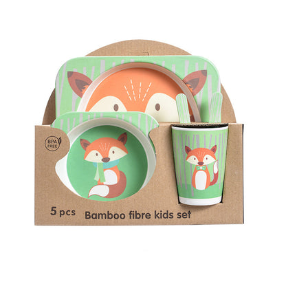 Bamboo fibre kids set with fox design in packaging