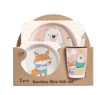Bamboo fibre kids set with cartoon characters in packaging