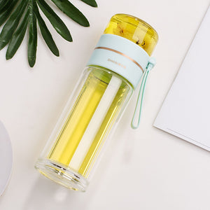 Glass Tea Infuser Bottle – Double Wall Leak-Proof Water Bottle 450ML