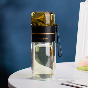 Glass Tea Infuser Bottle – Double Wall Leak-Proof Water Bottle 450ML