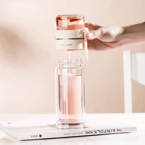 Glass Tea Infuser Bottle – Double Wall Leak-Proof Water Bottle 450ML