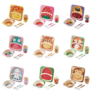 5PCS Baby Bamboo Tableware Set – Natural Eco-Friendly Kids Dinnerware