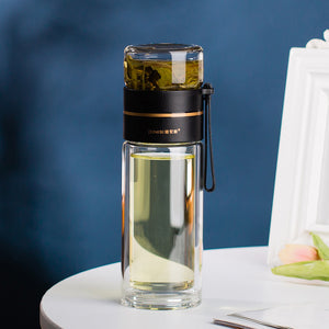 Glass Tea Infuser Bottle – Double Wall Leak-Proof Water Bottle 450ML