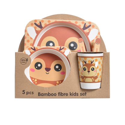 Bamboo fibre kids set with animal-themed design in packaging