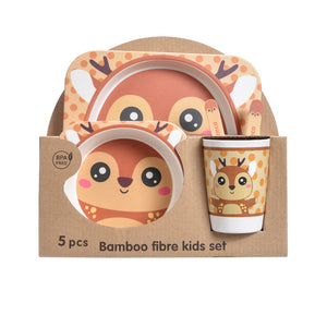 5PCS Baby Bamboo Tableware Set – Natural Eco-Friendly Kids Dinnerware