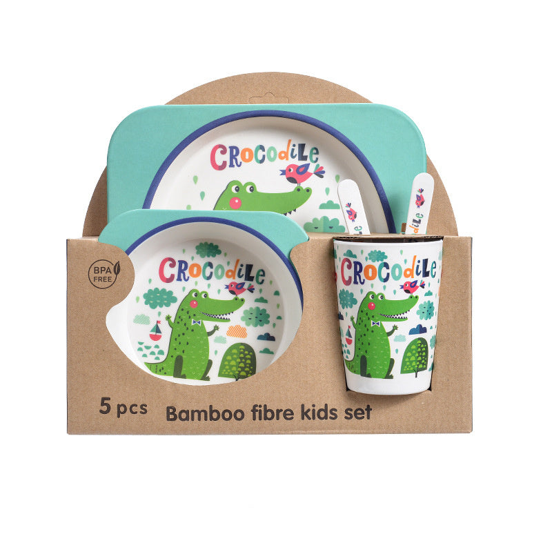 5PCS Baby Bamboo Tableware Set – Natural Eco-Friendly Kids Dinnerware