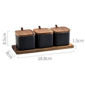 Ceramic Seasoning Jar Set – Household Spice Box with Wooden Lid