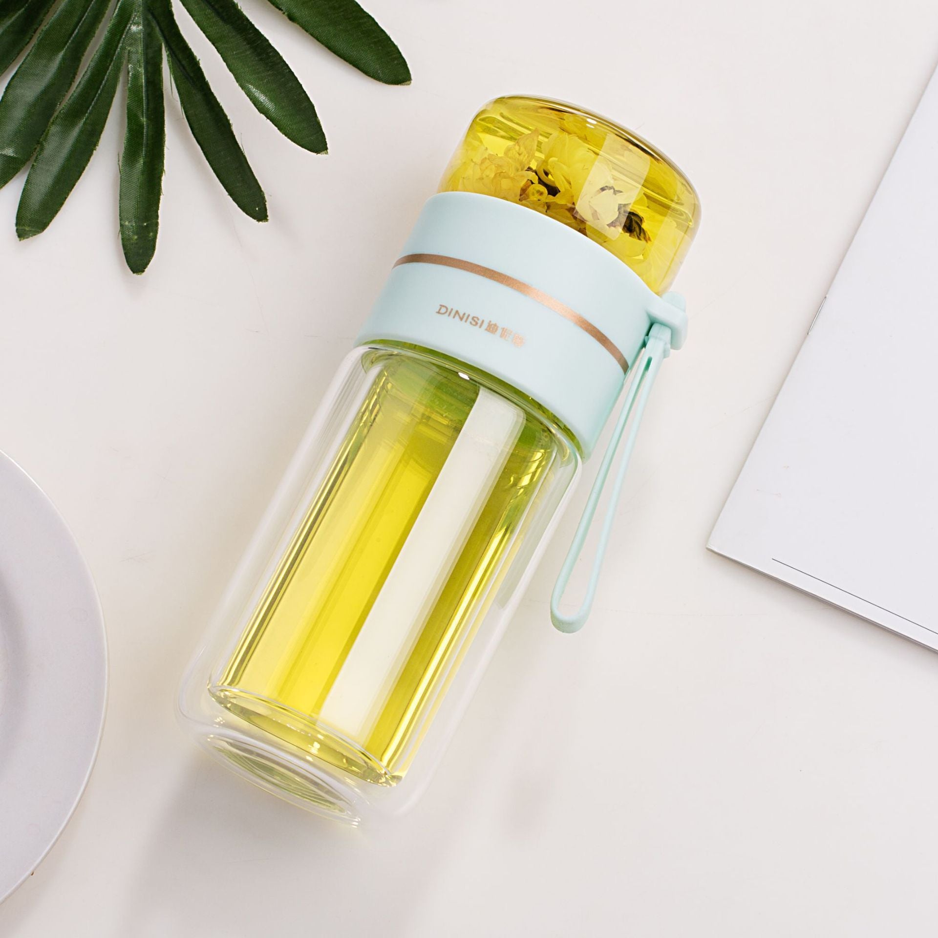 Glass Tea Infuser Bottle – Double Wall Leak-Proof Water Bottle 450ML