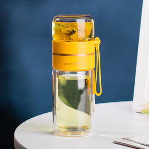 Glass Tea Infuser Bottle – Double Wall Leak-Proof Water Bottle 450ML