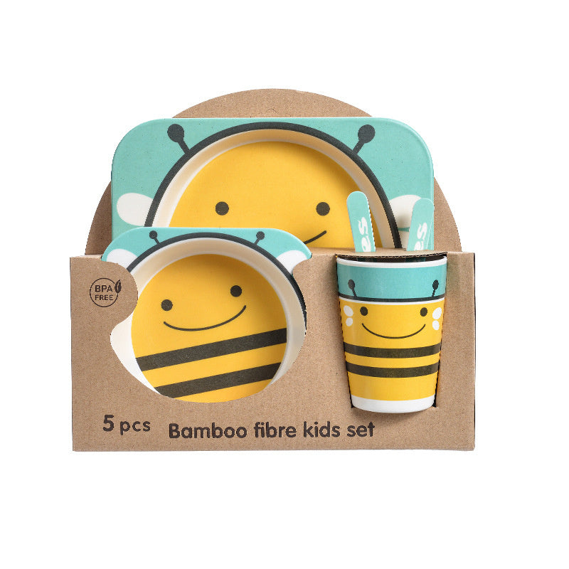 Bamboo fibre kids set with bee design in packaging