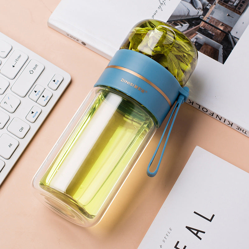 Glass Tea Infuser Bottle – Double Wall Leak-Proof Water Bottle 450ML