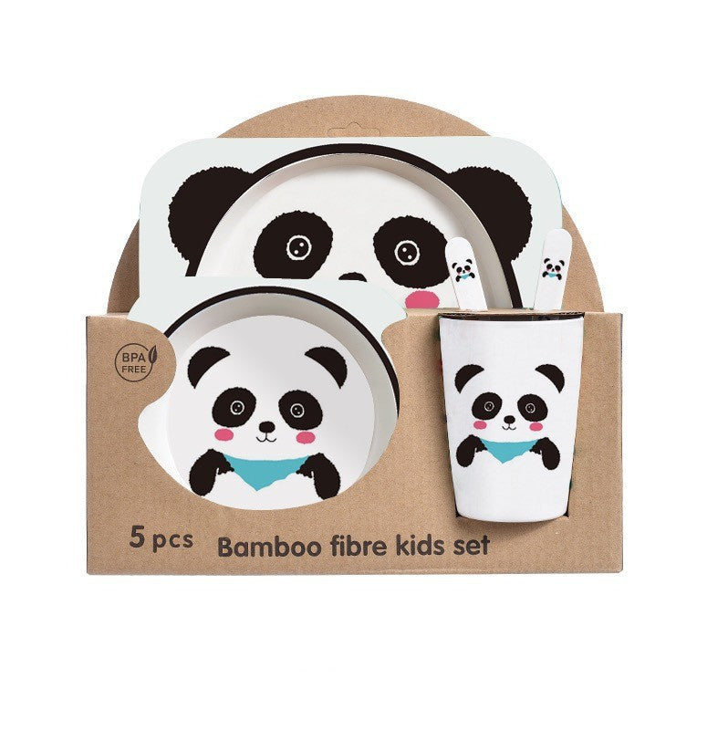 Bamboo fibre kids set with panda design on a cardboard packaging