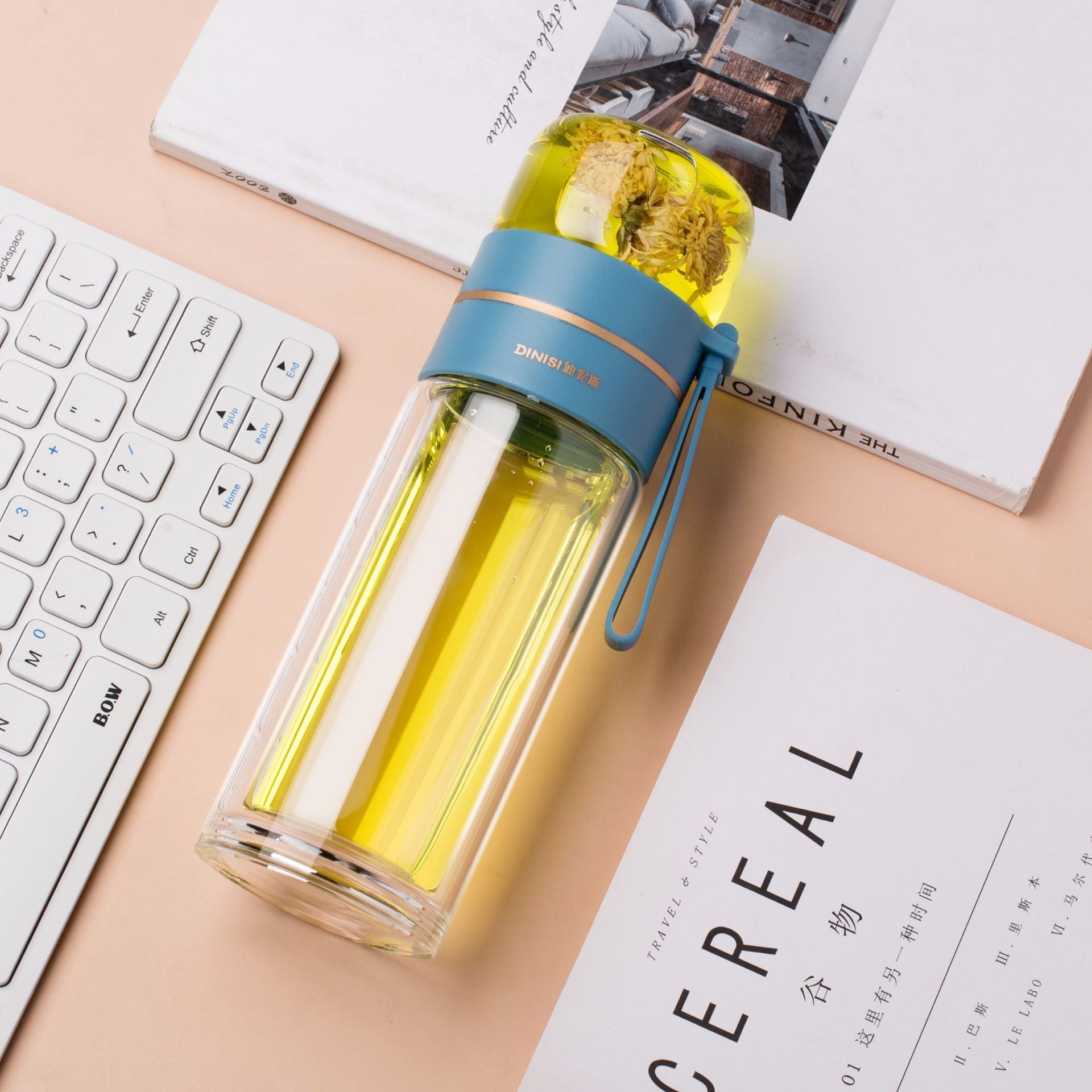 Glass Tea Infuser Bottle – Double Wall Leak-Proof Water Bottle 450ML