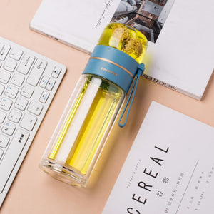 Glass Tea Infuser Bottle – Double Wall Leak-Proof Water Bottle 450ML