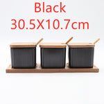 Ceramic Seasoning Jar Set – Household Spice Box with Wooden Lid
