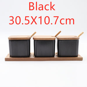 Ceramic Seasoning Jar Set – Household Spice Box with Wooden Lid