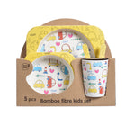 5PCS Baby Bamboo Tableware Set – Natural Eco-Friendly Kids Dinnerware