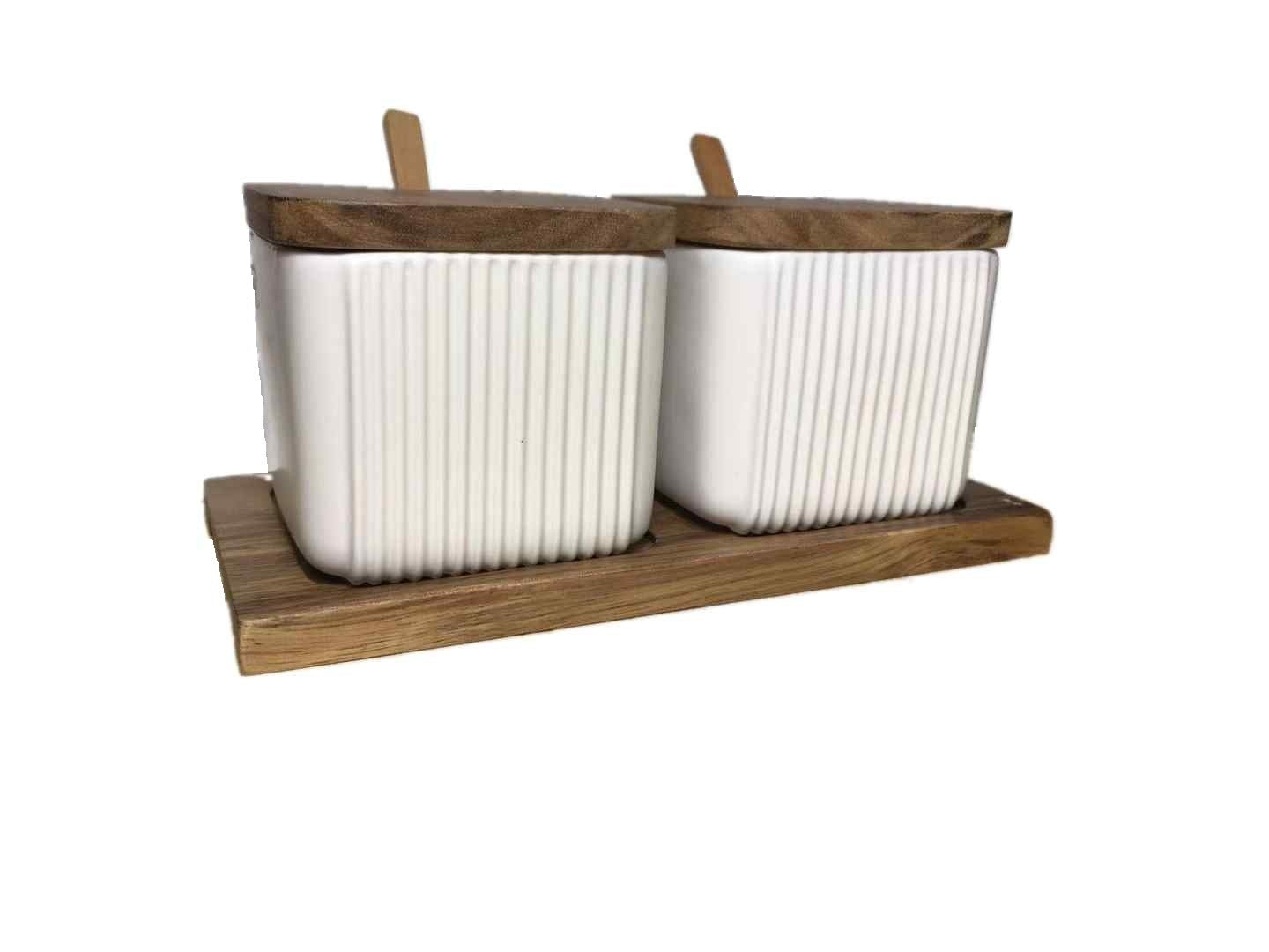 Ceramic Seasoning Jar Set – Household Spice Box with Wooden Lid