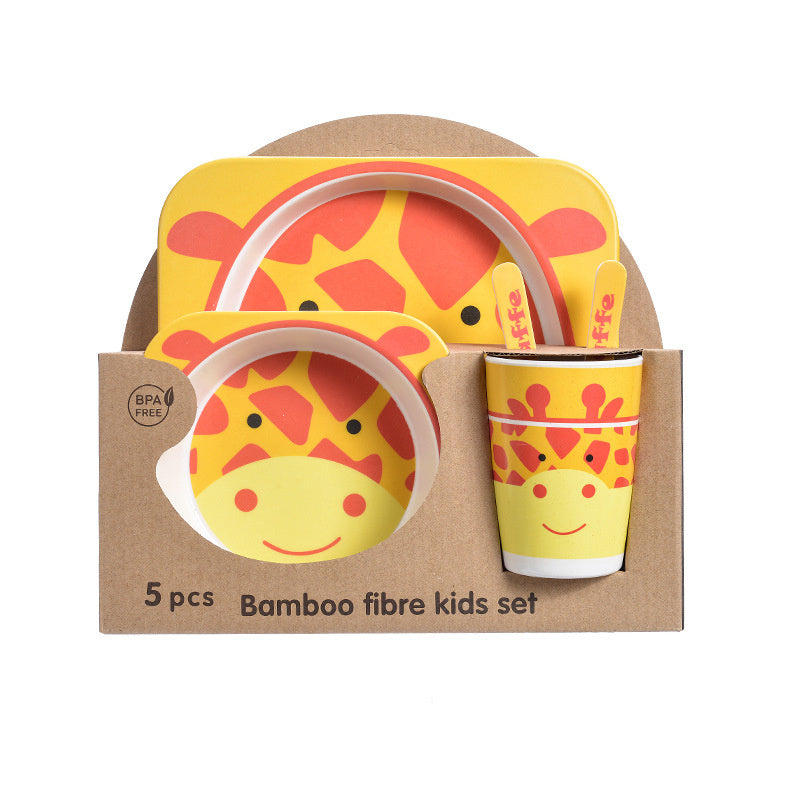 5PCS Baby Bamboo Tableware Set – Natural Eco-Friendly Kids Dinnerware