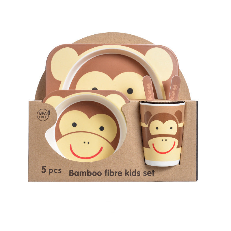 Bamboo fibre kids set with monkey design packaging on a white background