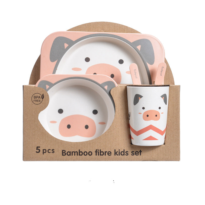 Bamboo fibre kids set with pig design in packaging