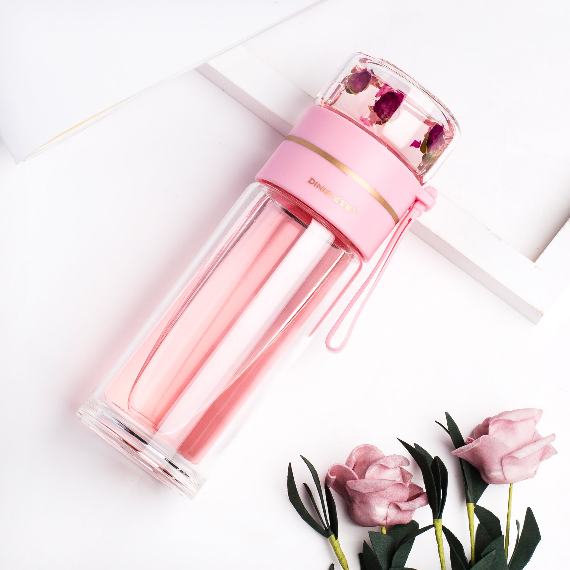 Glass Tea Infuser Bottle – Double Wall Leak-Proof Water Bottle 450ML