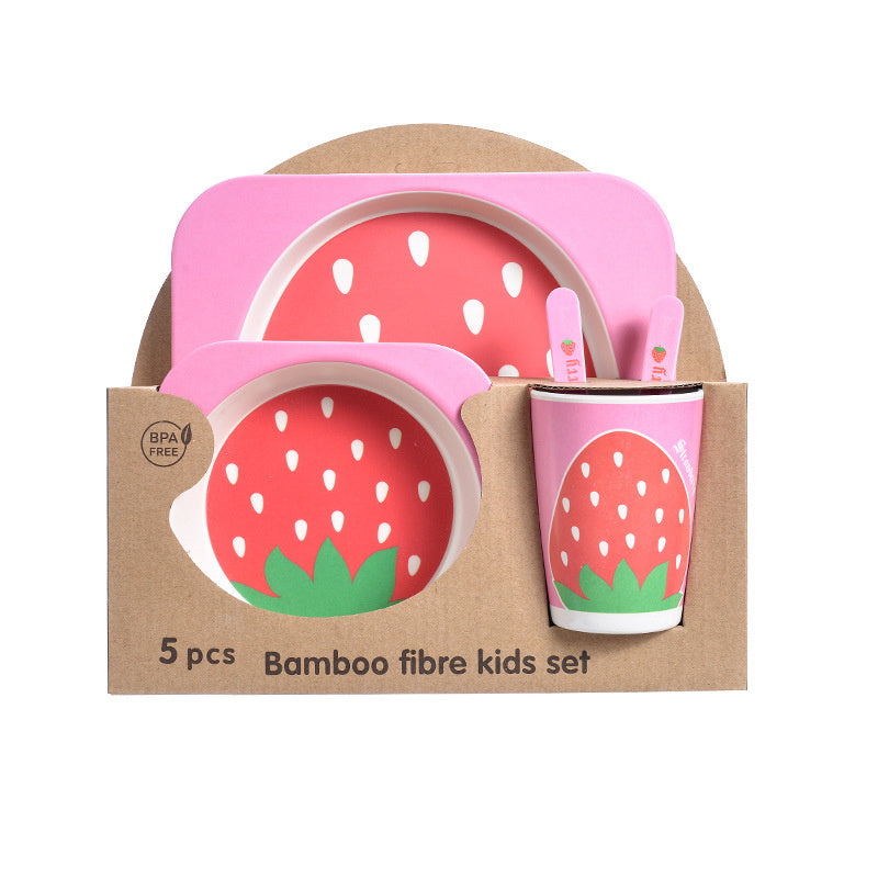 Bamboo fibre kids set with strawberry design in packaging
