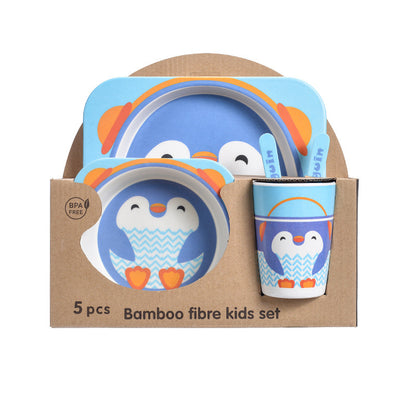 Bamboo fibre kids set with penguin design in packaging