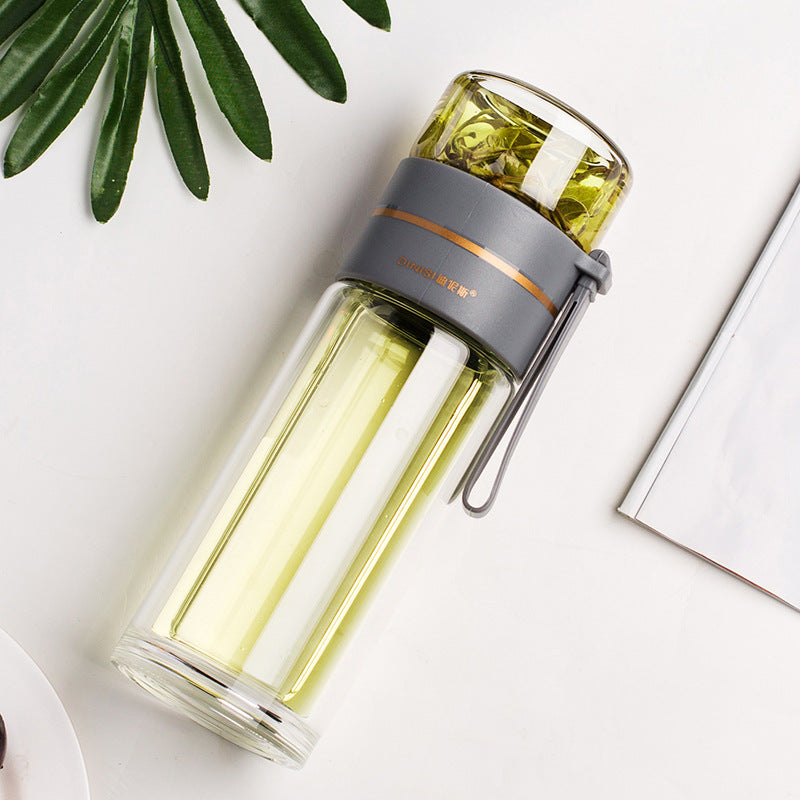 Glass Tea Infuser Bottle – Double Wall Leak-Proof Water Bottle 450ML