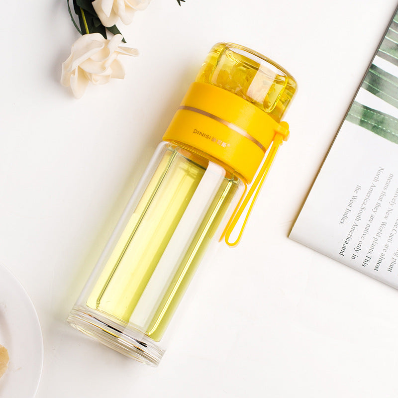 Glass Tea Infuser Bottle – Double Wall Leak-Proof Water Bottle 450ML